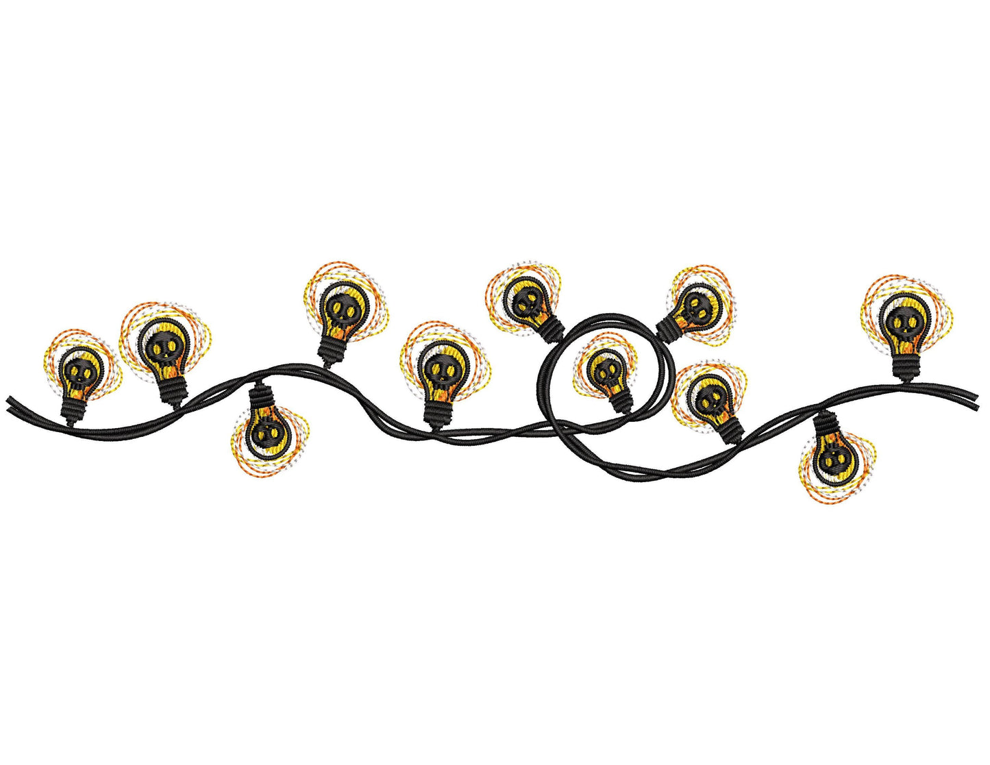 Halloween Garland Embroidery Design, Halloween Bulb Garland Digital Machine Embroidery Design in 4 sizes. Instant download