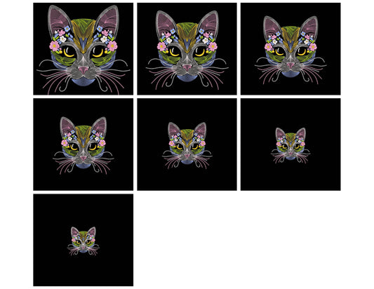 Floral Cat Machine Embroidery Design, Cat Pattern File PES DST JEF, Gifts For Pets Lovers, Animal Embroidery, Instant Download 7 sizes