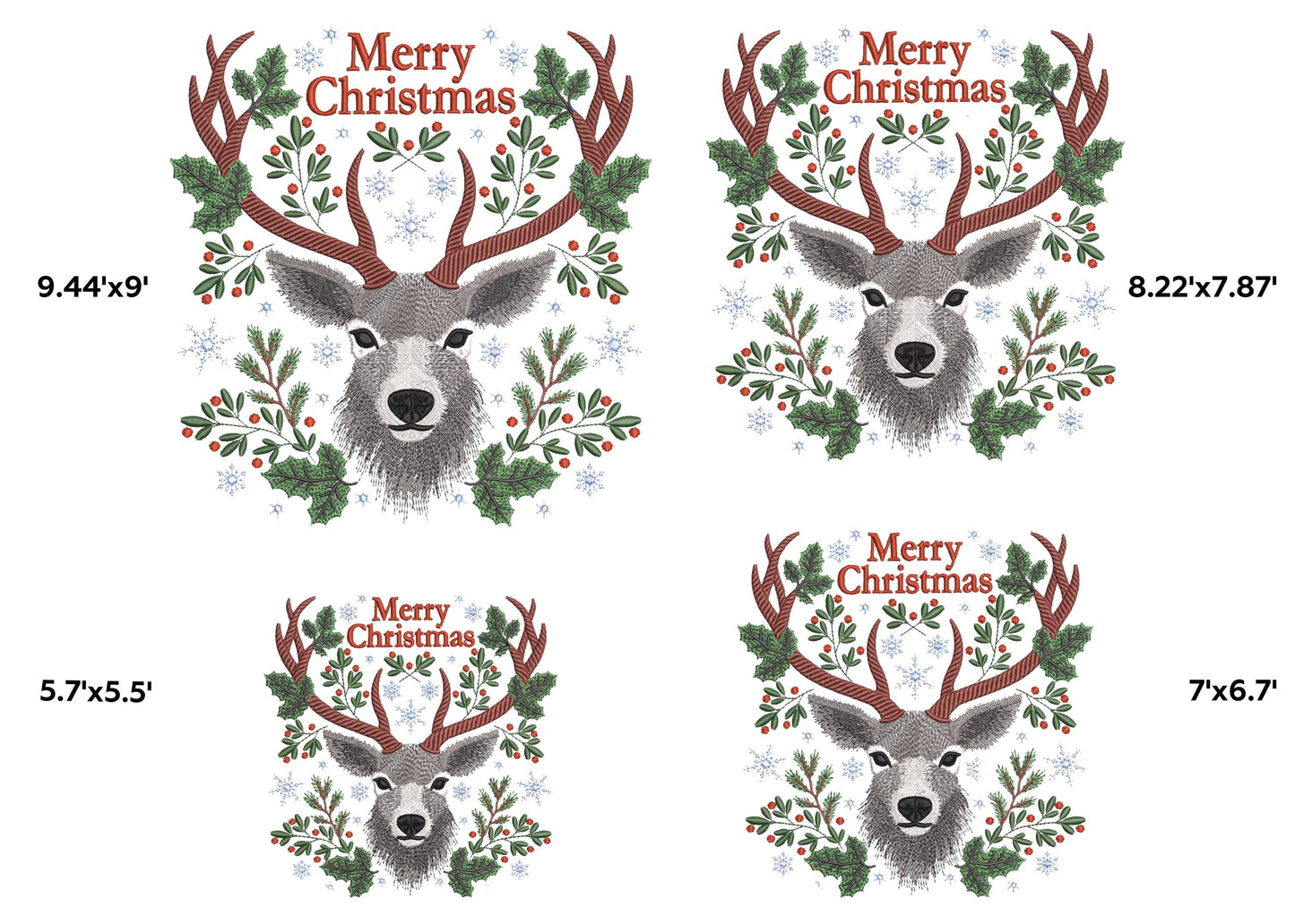 Christmas Deer Embroidery Design 4 Sizes, Christmas Embroidery Design, Animal Embroidery Design, Christmas Embroidery Gift, Instant Download