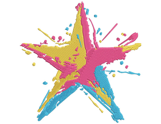Star Machine Embroidery Design, Colorful Splash Star - Machine Embroidery Design, Colorful Abstract Star Embroidery Design PES, Modern Star