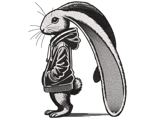 Rabbit Embroidery Design, Trendy Rabbit in Hoodie Embroidery Design, Bunny in Hoodie Machine Embroidery Design PES, Embroidery for a Hoodie