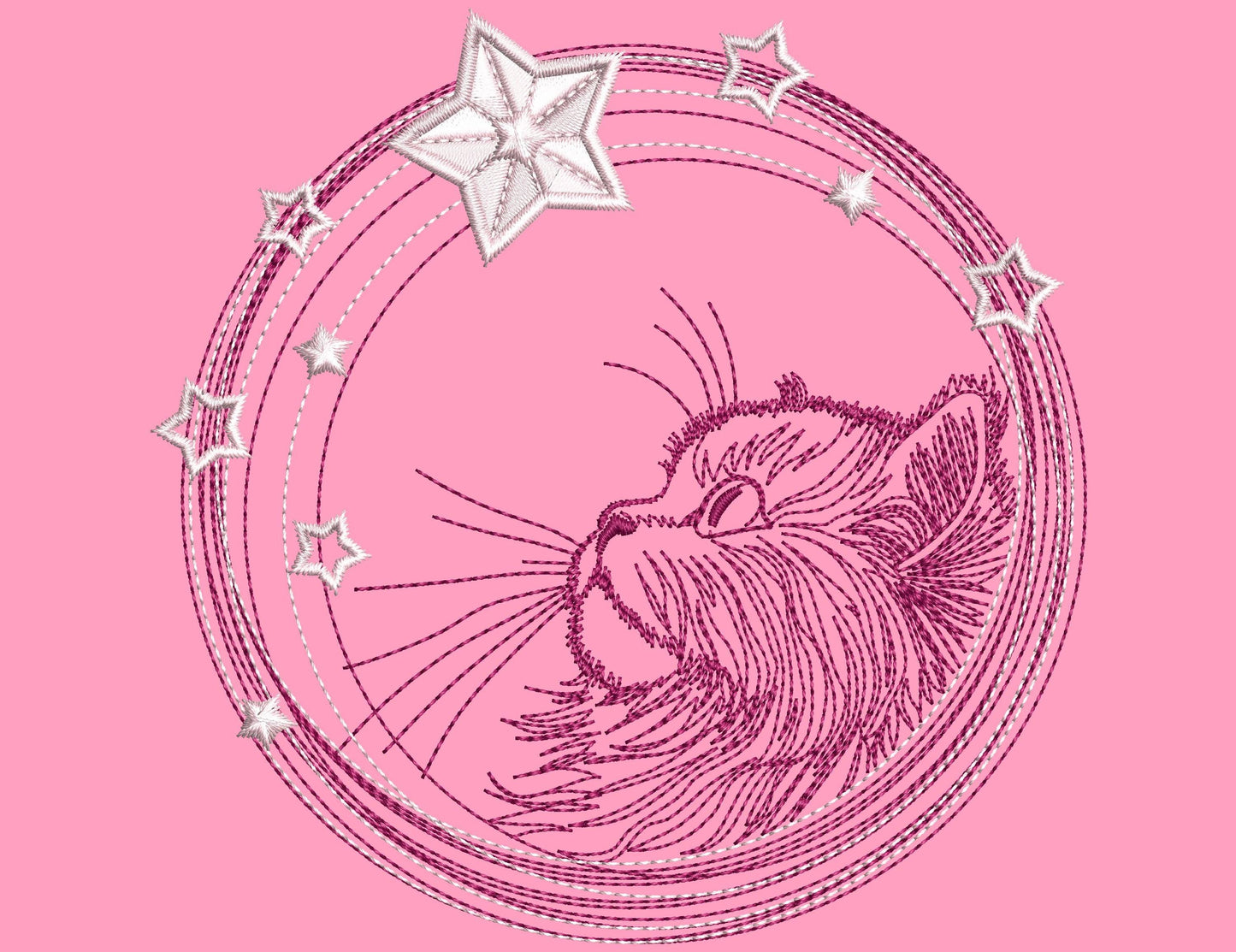 Cat Embroidery Design, Cat Machine Embroidery Design, Cute Cat Face Sweatshirt Tshirt, Cat With Stars Embroidery Design, Download In 6 Sizes