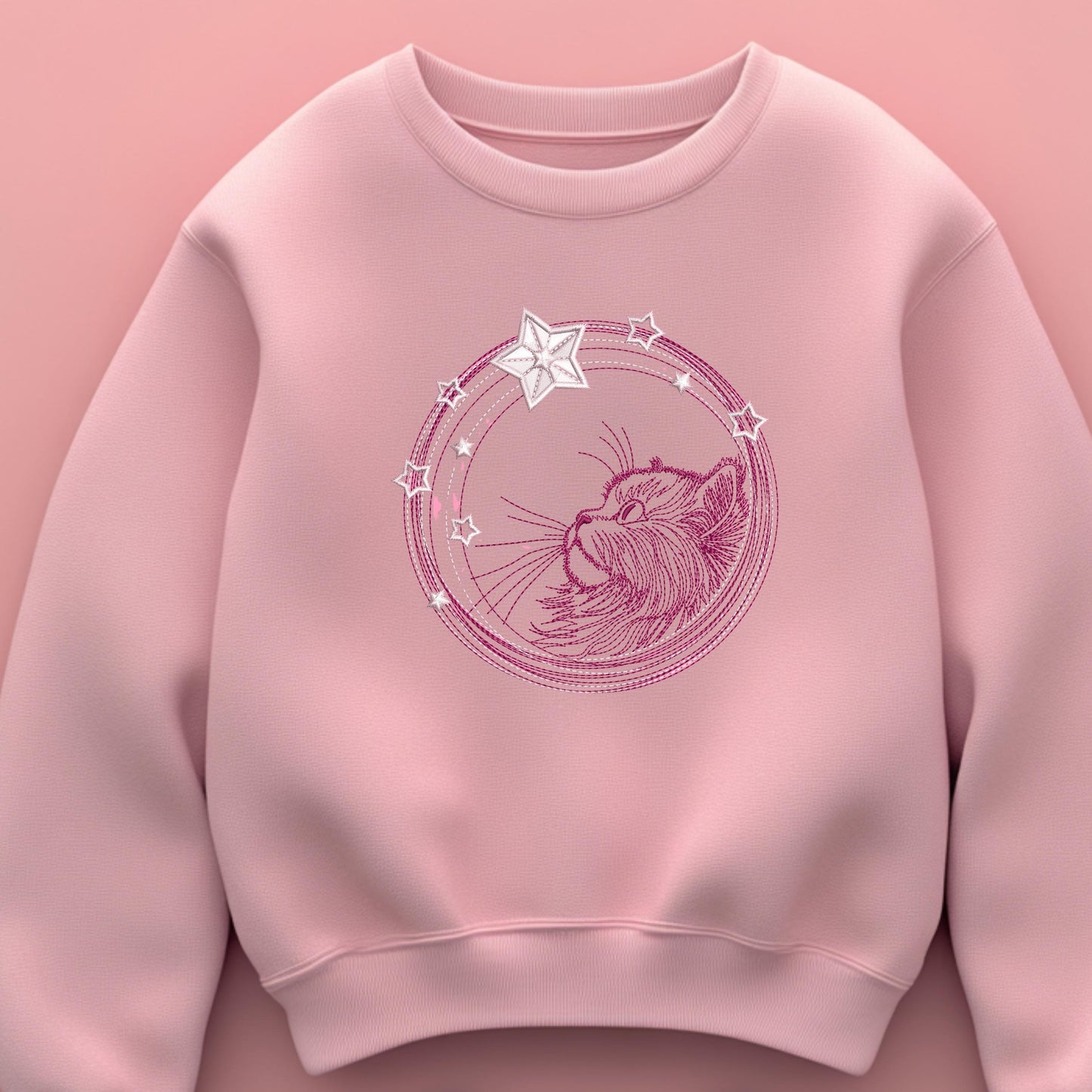 Cat Embroidery Design, Cat Machine Embroidery Design, Cute Cat Face Sweatshirt Tshirt, Cat With Stars Embroidery Design, Download In 6 Sizes