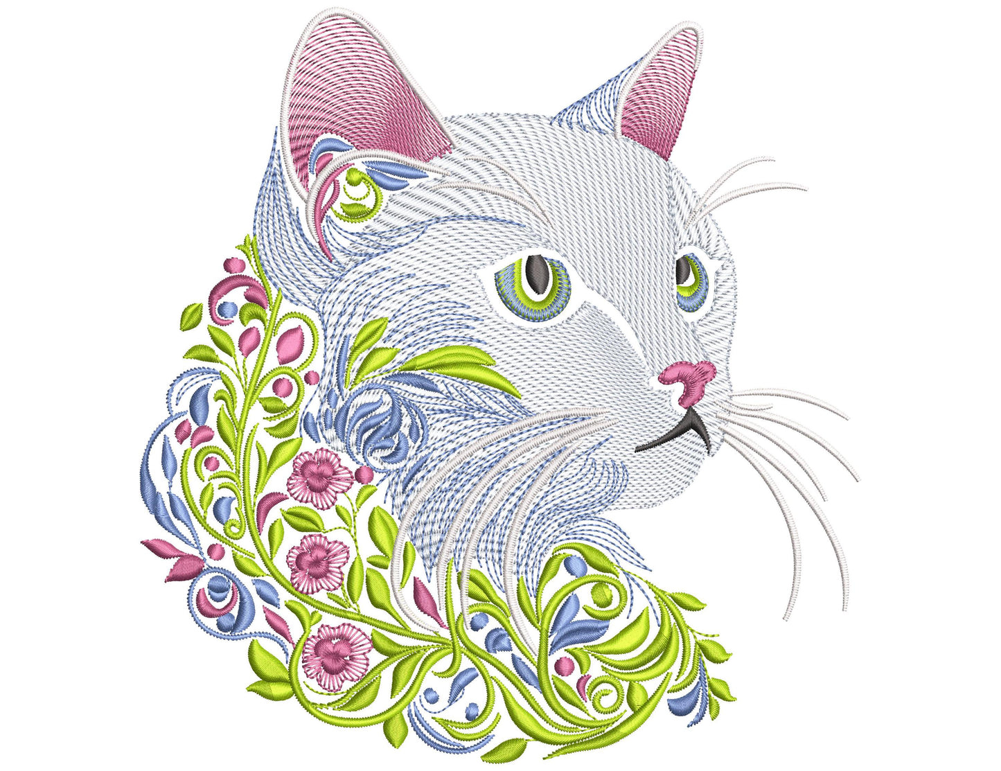 Cat Embroidery Design, Machine Embroidery Design: Elegant Cat with Floral Accents, Floral Cat Embroidery Design 5 sizes, Animal Embroidery
