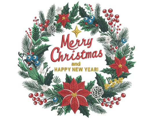 Christmas Wreath Machine Embroidery Design, Festive Holiday Wreath Machine Embroidery, Christmas Machine Embroidery PES, Instant Download