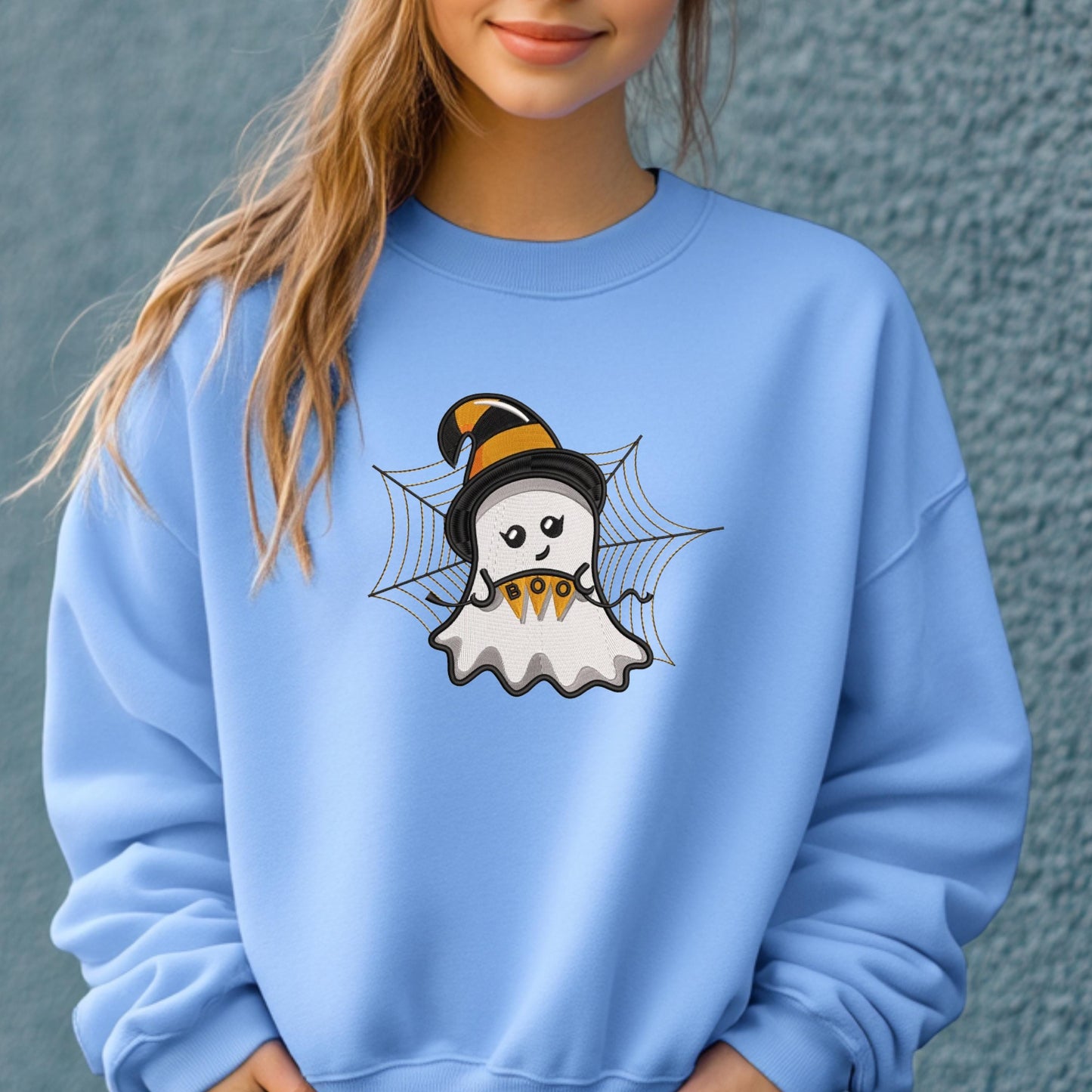 Ghost Embroidery Design, Halloween Embroidery Design,  Cute Spooky Ghost Embroidery Design, Halloween Ghost Embroidery Design with Spiderweb