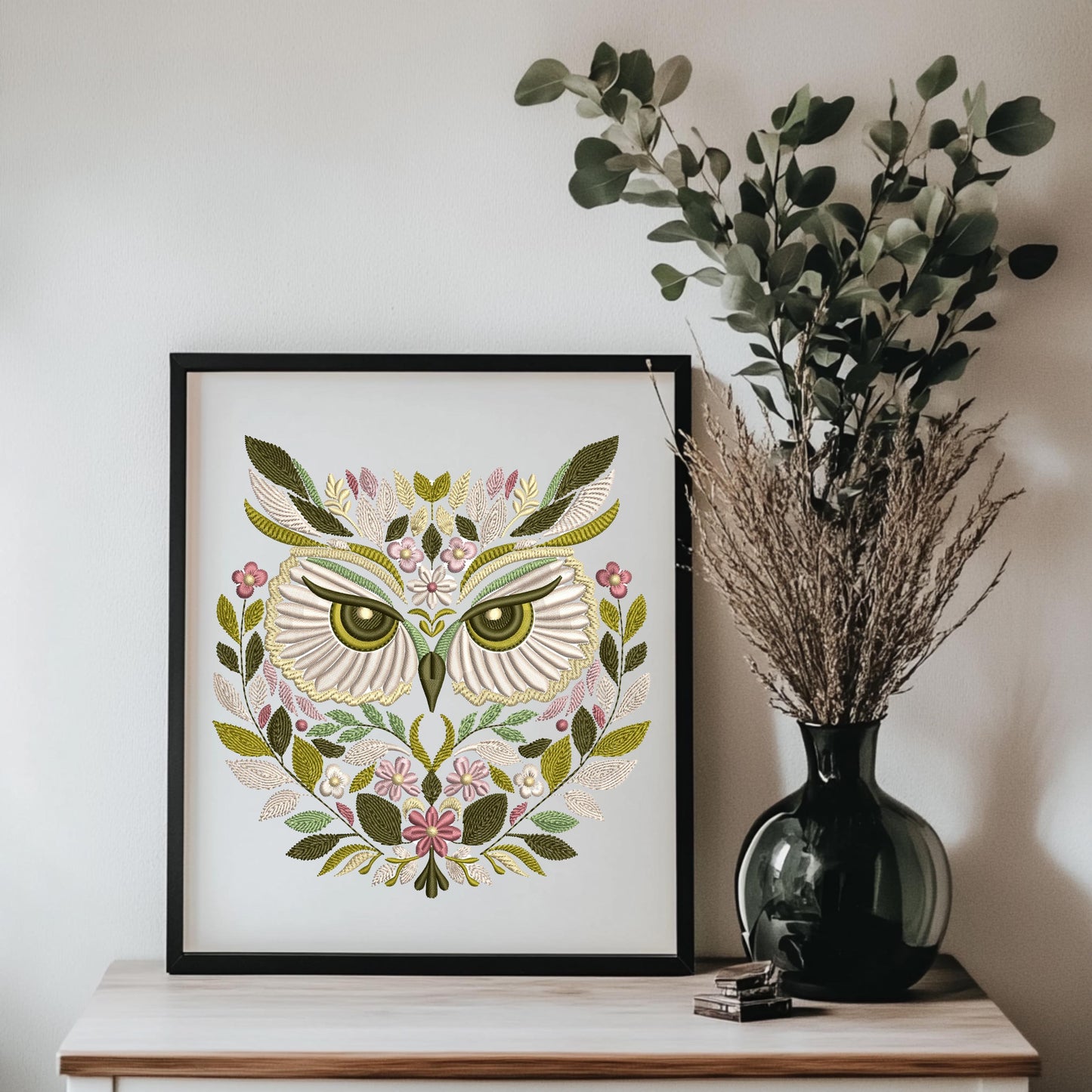 Floral Owl Embroidery Design: Machine Embroidery, Bohemian Decor, Bird Embroidery Pattern PES DST, Instant Download, Embroidery Gifts