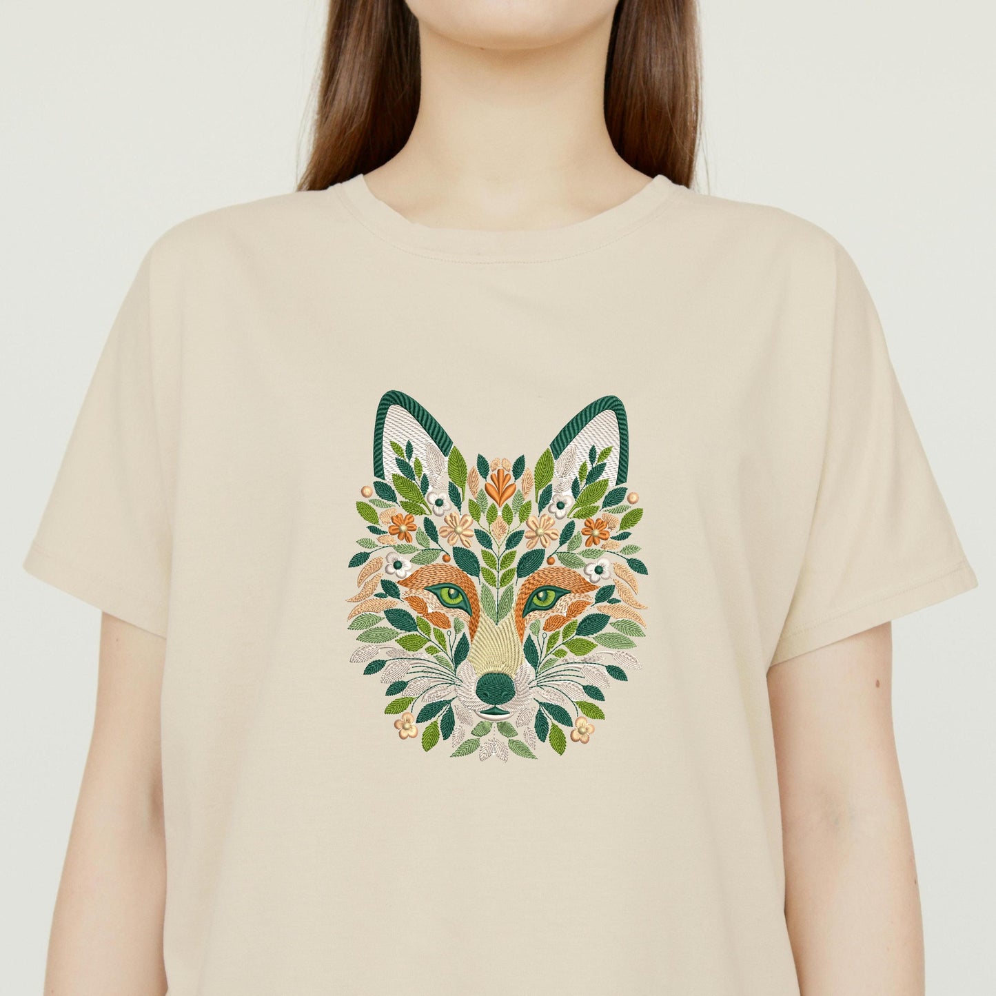 Floral Fox Embroidery Design, Botanical Fox Head Machine Embroidery File, Woodland Animal, Flower Fox Pattern PES DST, Nature Embroidery Art