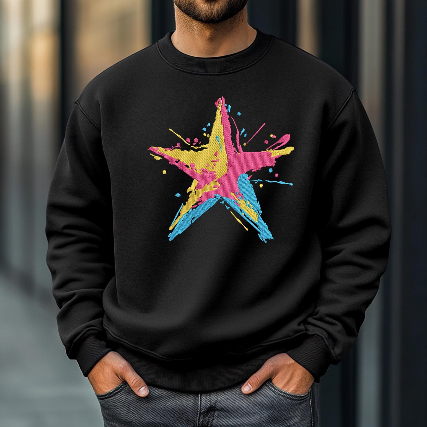 Star Machine Embroidery Design, Colorful Splash Star - Machine Embroidery Design, Colorful Abstract Star Embroidery Design PES, Modern Star