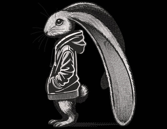 Rabbit Embroidery Design, Trendy Rabbit in Hoodie Embroidery Design, Bunny in Hoodie Machine Embroidery Design PES, Embroidery for a Hoodie