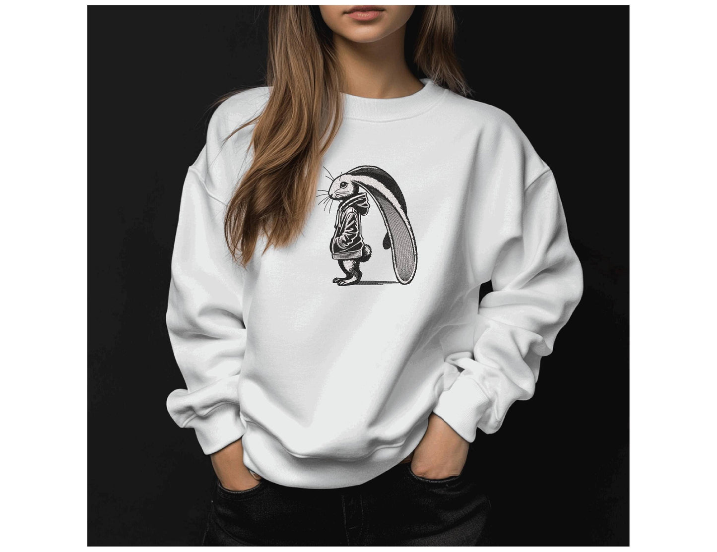 Rabbit Embroidery Design, Trendy Rabbit in Hoodie Embroidery Design, Bunny in Hoodie Machine Embroidery Design PES, Embroidery for a Hoodie