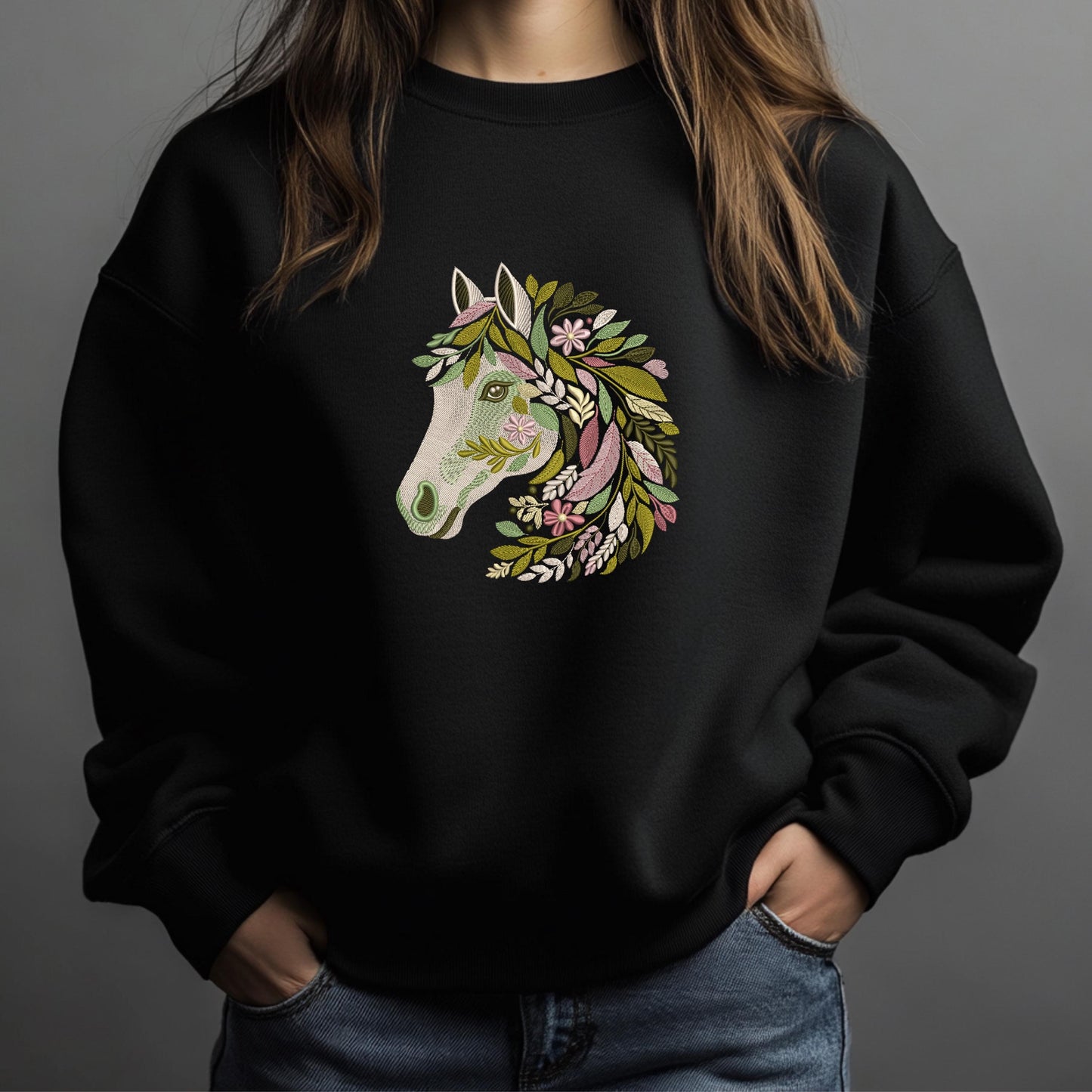 Horse Embroidery Design, Floral Horse Machine Embroidery Design, Animal Embroidery Design, Floral Horse Embroidery File, Instant Download