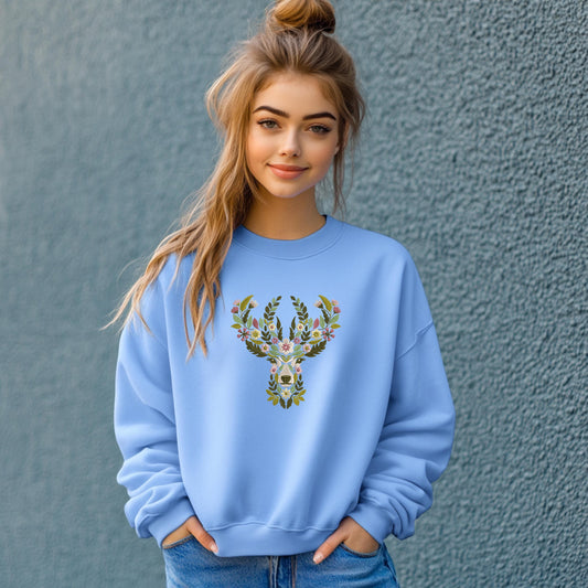 Floral Deer Embroidery Design, Deer Machine Embroidery Design, Deer Pattern, Reindeer Embroidery Design, Animal Embroidery File, Leaf Pastel