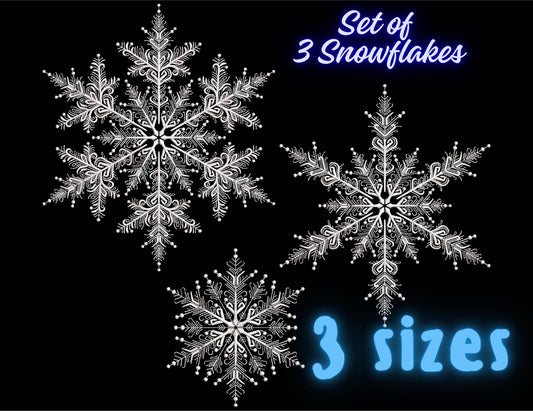 Snowflake Embroidery Design Set – 3 Sizes (XS, S, M), Snowflakes Machine Embroidery File in 3 sizes, Christmas Embroidery Design, Download