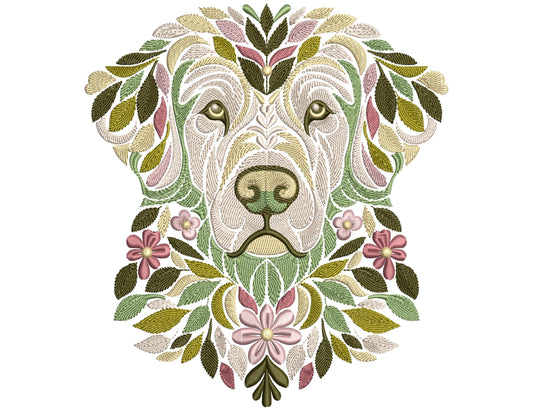Floral Golden Retriever Embroidery Design: Leaf Dog Pattern, Dog Embroidery Pattern PES DST, Digital Download Dog For Pet Lovers