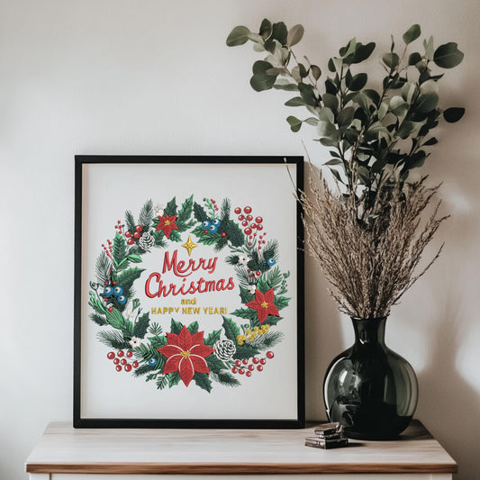 Christmas Wreath Embroidery Design, Holiday Wreath Machine Embroidery, Christmas Embroidery Design, Instant Download