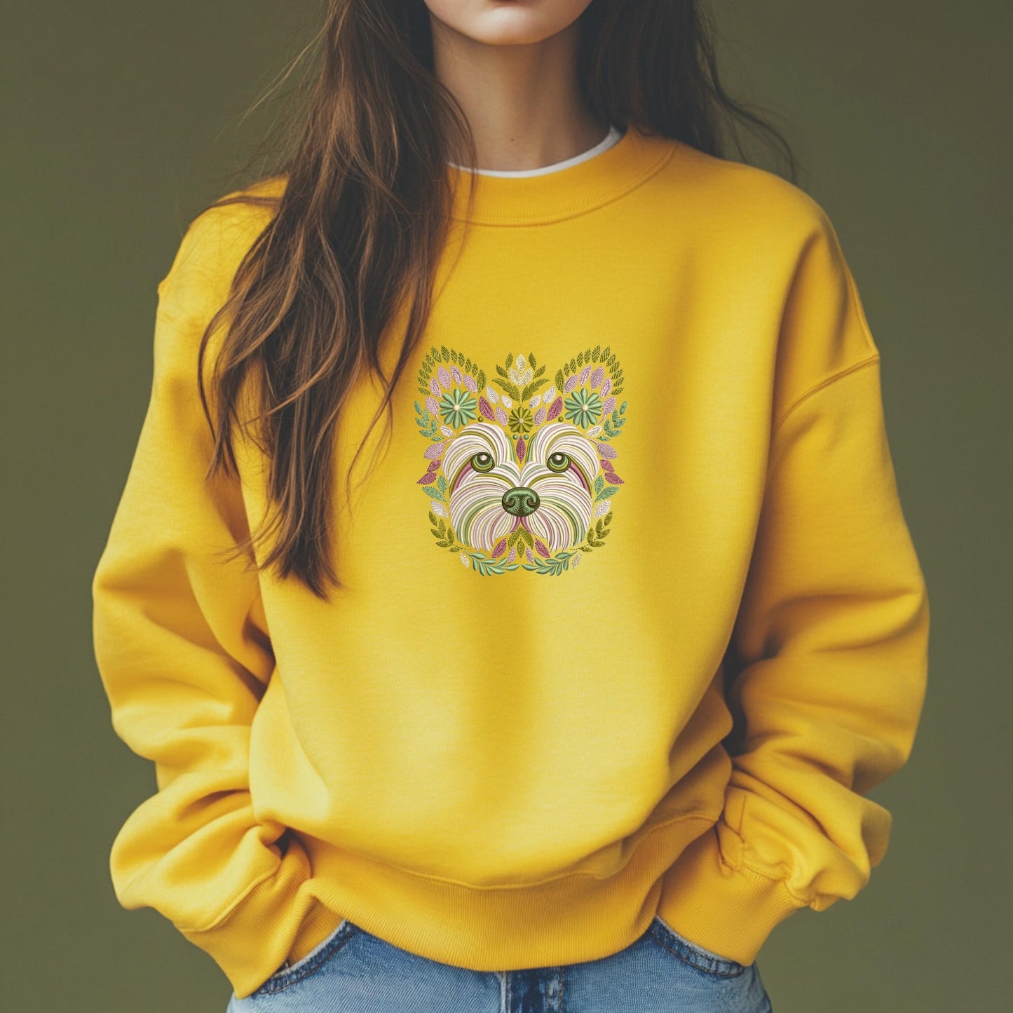 Yorkie Embroidery Design, Yorkie Pattern File PES, Yorkshire Terrier Floral Embroidery Design – Machine Embroidery Pattern, Instant Download