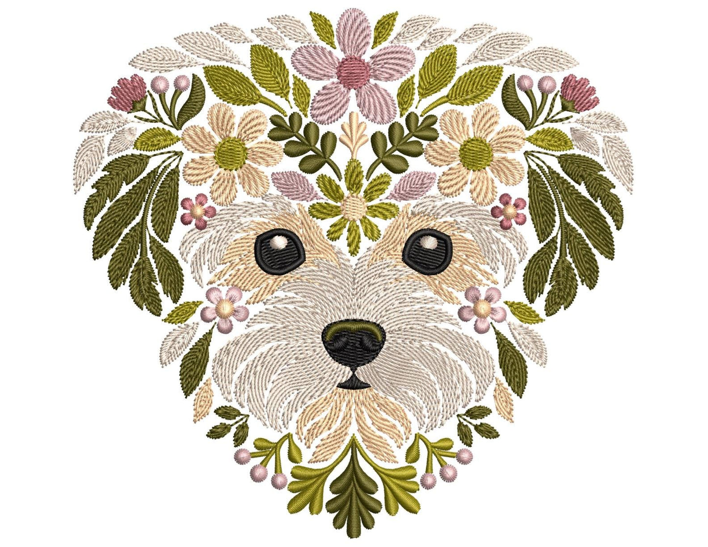 Floral Maltese Dog Machine Embroidery Design, Maltipoo Embroidery Design, Cute Puppy Embroidery Pattern for Dog Lovers, Instant Download