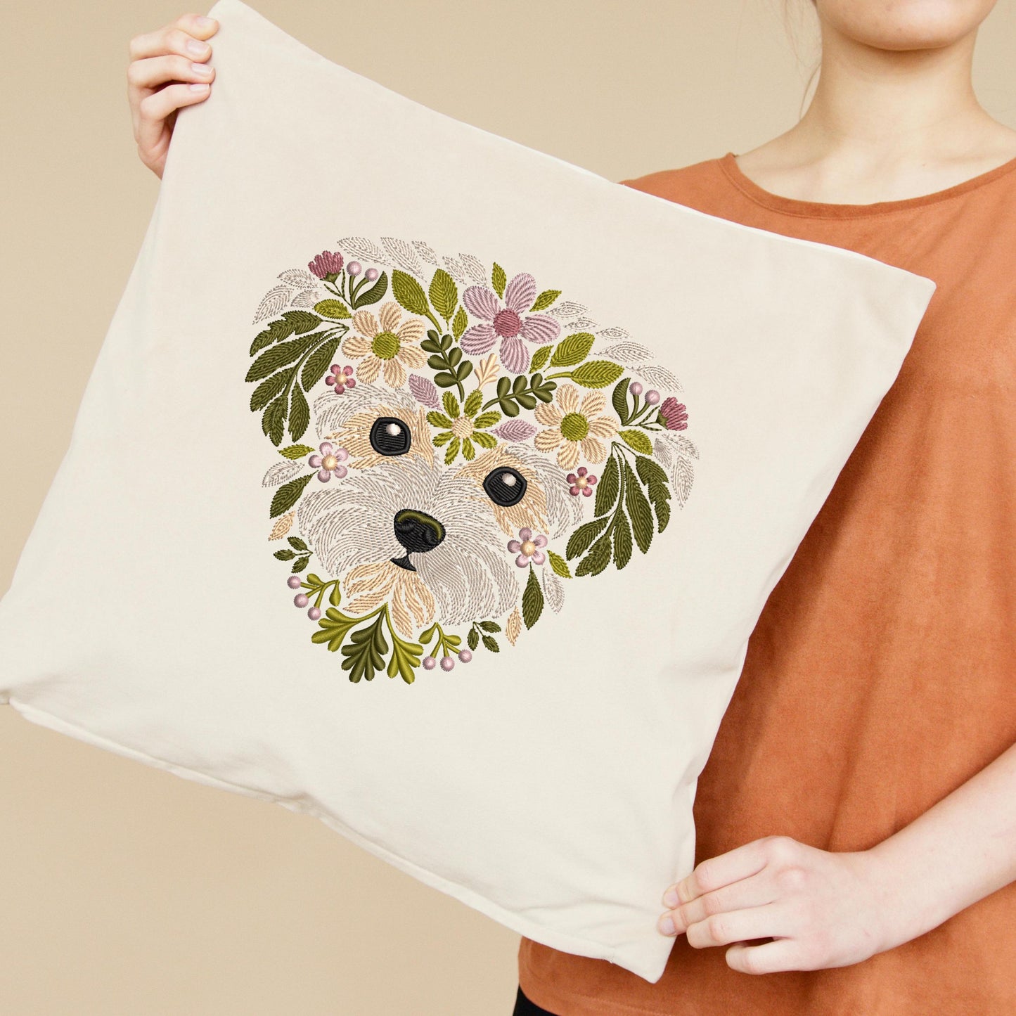 Floral Maltese Dog Machine Embroidery Design, Maltipoo Embroidery Design, Cute Puppy Embroidery Pattern for Dog Lovers, Instant Download