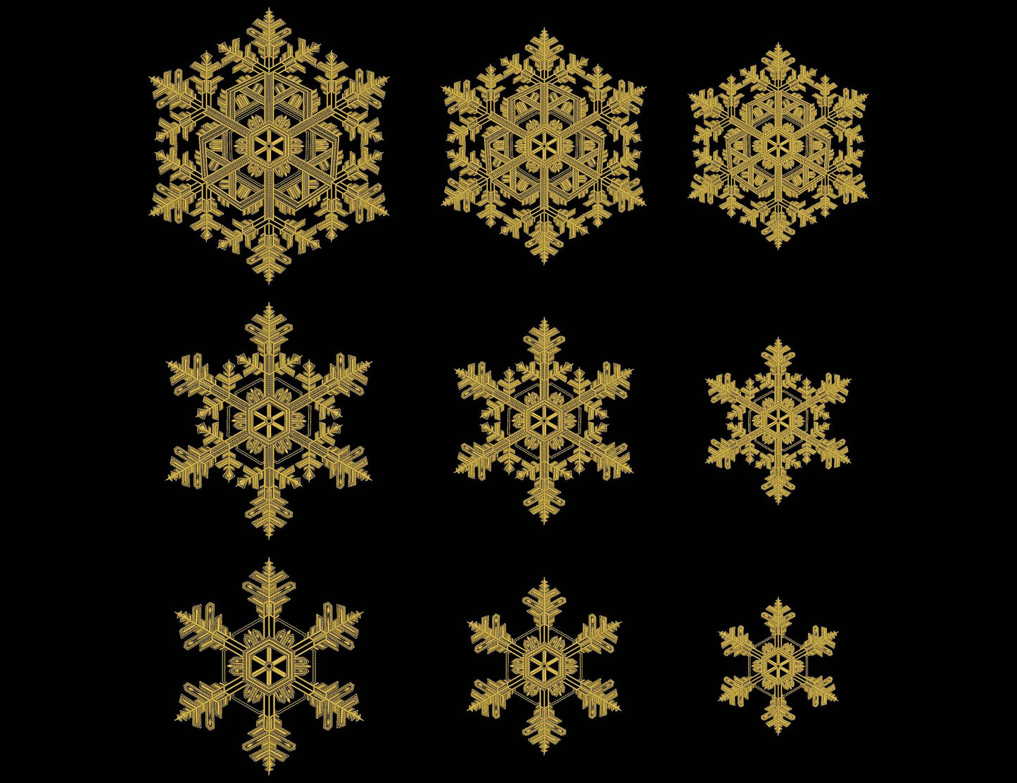Christmas Snowflakes Embroidery, Golden Snowflake Embroidery Set, Snowflakes Machine Embroidery Designs PES, Holiday Embroidery Pattern DST