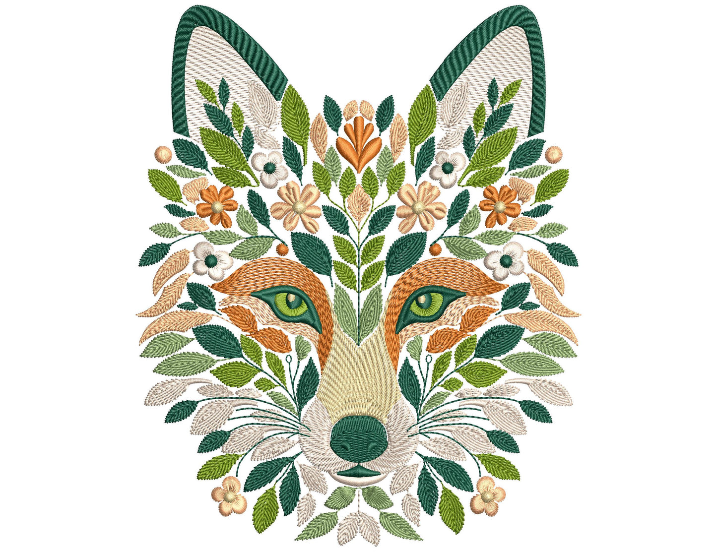 Fox Floral Embroidery Design: Pastel Leaf Animals, Fox Embroidery Pattern PES DST, Instant Download, Animal Embroidery PES For Gifts