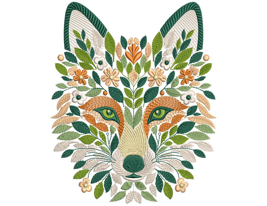 Fox Floral Embroidery Design: Pastel Leaf Animals, Fox Embroidery Pattern PES DST, Instant Download, Animal Embroidery PES For Gifts