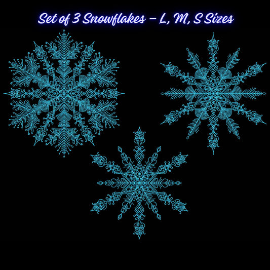 Snowflake Embroidery Design Bundle – 3 Sizes (L, M, S), Chrsitmas Embroidery Design PES, Snowflake Pattern, Holiday Machine Embroidery File