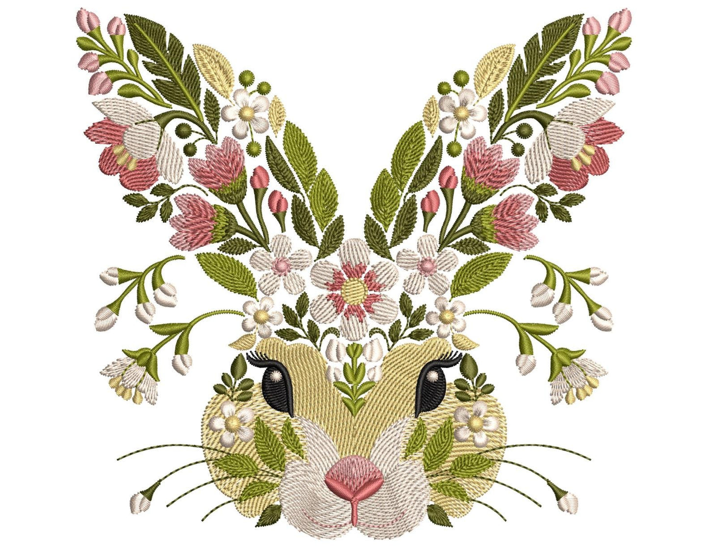 Floral Bunny Machine Embroidery Design: Pastel Leaf Animal, Bunny Embroidery Pattern PES, Easter Spring Embroidery, Instant Download Rabbit