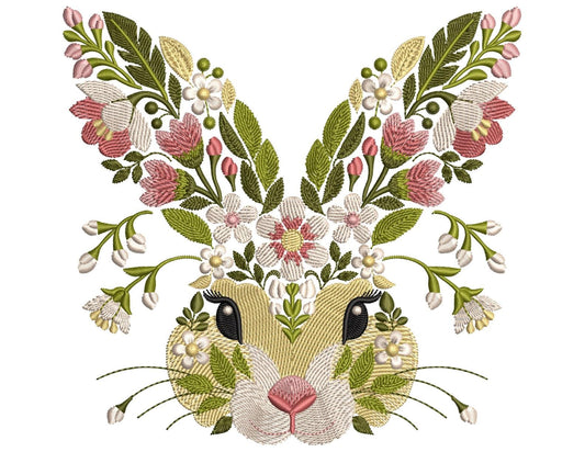 Floral Bunny Machine Embroidery Design: Pastel Leaf Animal, Bunny Embroidery Pattern PES, Easter Spring Embroidery, Instant Download Rabbit