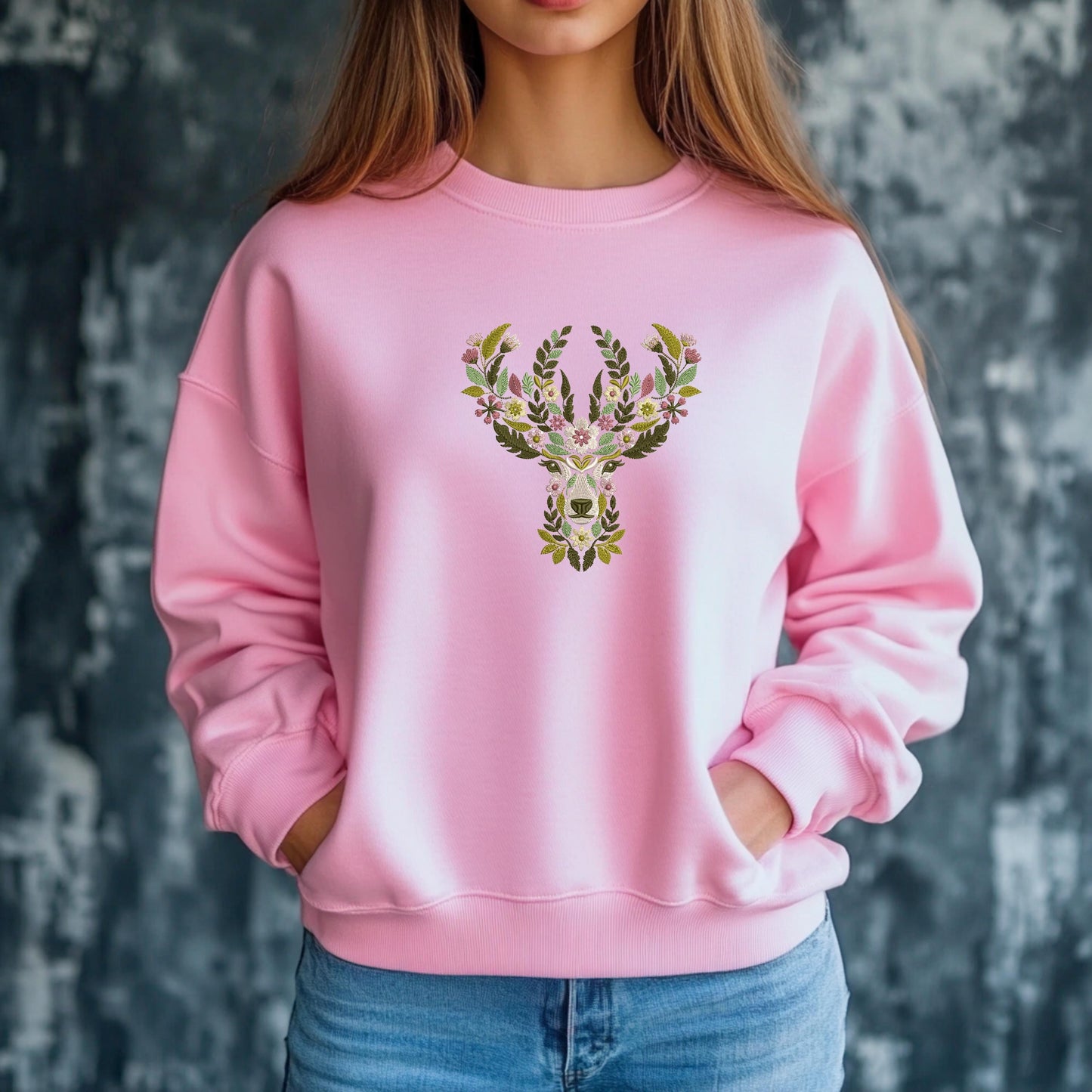 Floral Deer Embroidery Design, Deer Machine Embroidery Design, Deer Pattern, Reindeer Embroidery Design, Animal Embroidery File, Leaf Pastel