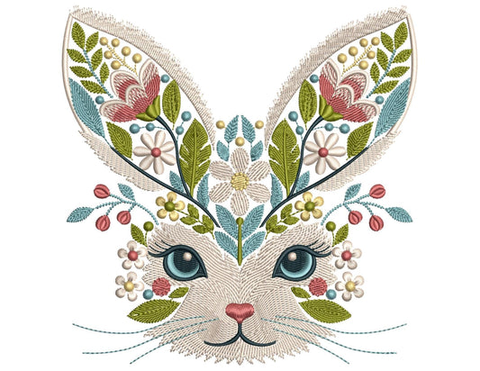 Floral Bunny Machine Embroidery Design, Rabbit Embroidery Design, Animal Embroidery, Bunny Pattern, Rabit Pattern Design, Instant Downloa