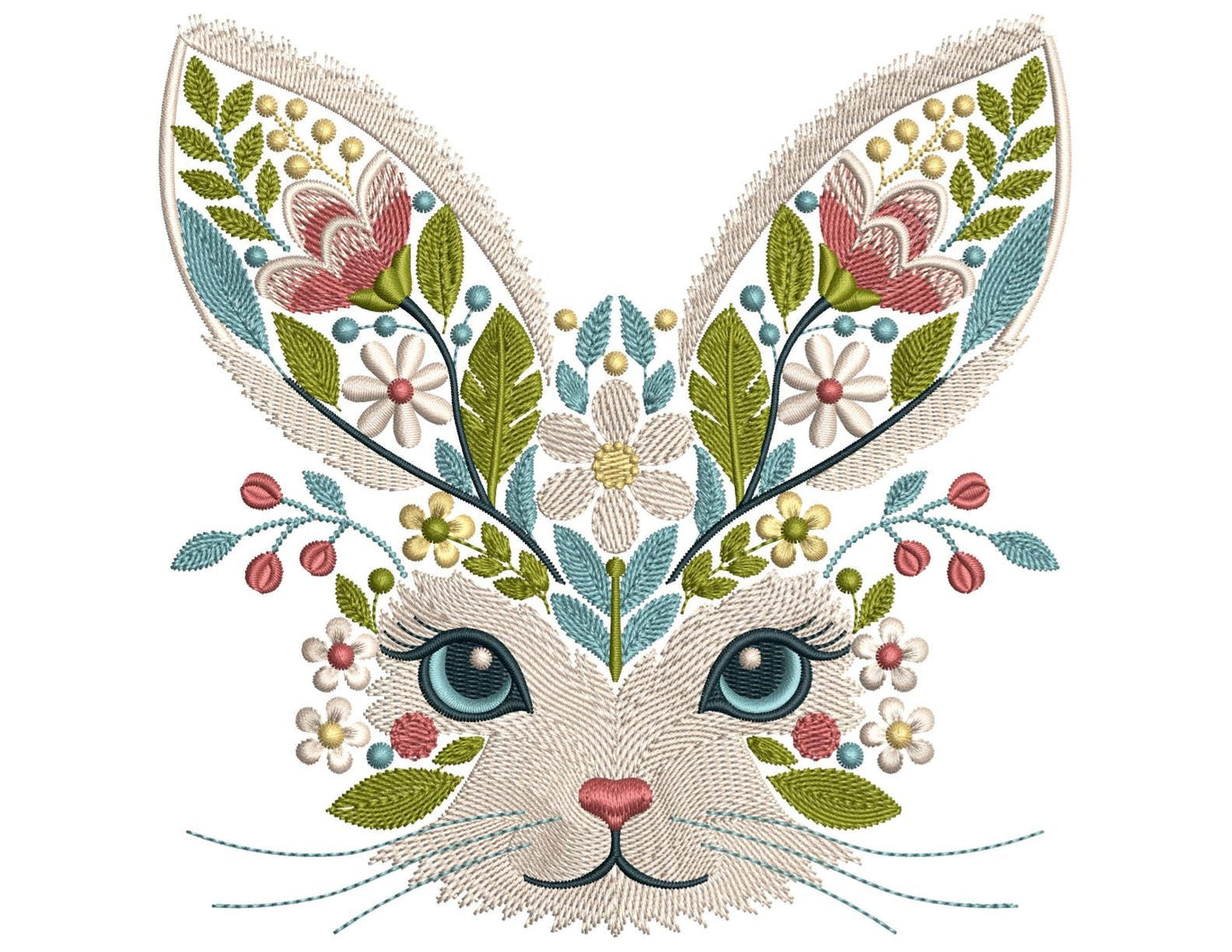 Floral Bunny Machine Embroidery Design, Rabbit Embroidery Design, Animal Embroidery, Bunny Pattern, Rabit Pattern Design, Bunny PES DST JEF