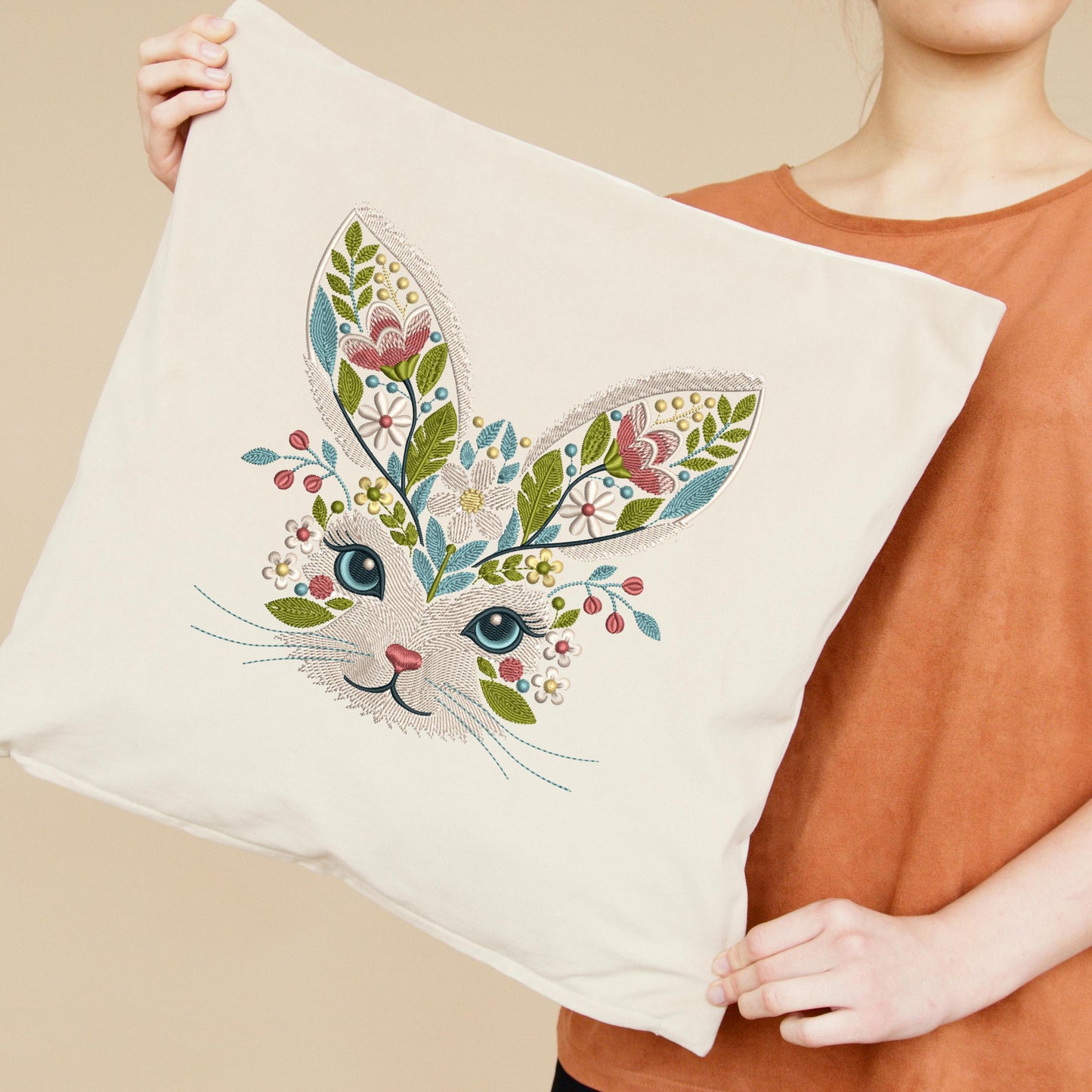 Floral Bunny Machine Embroidery Design, Rabbit Embroidery Design, Animal Embroidery, Bunny Pattern, Rabit Pattern Design, Instant Downloa