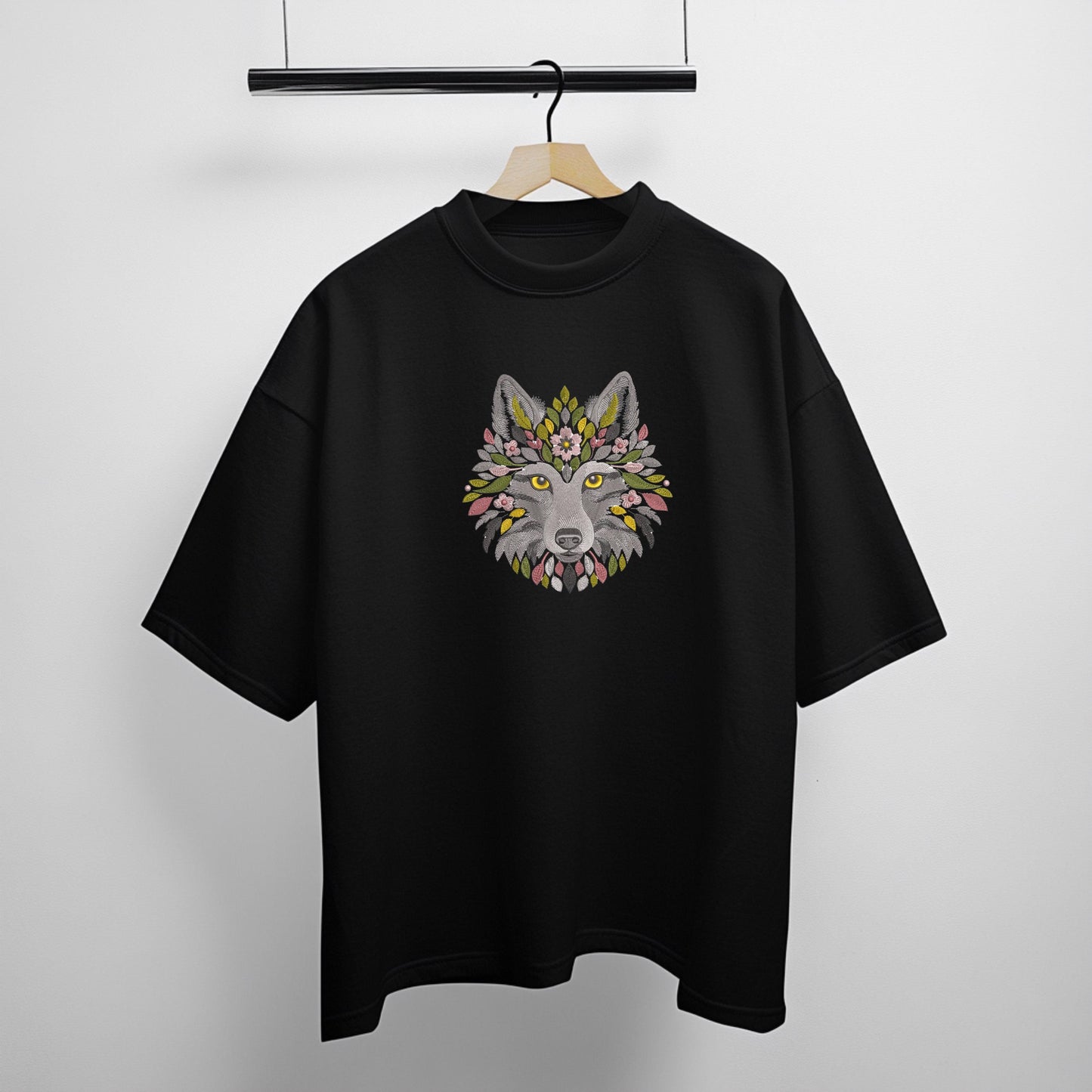 Wolf Embroidery Design, Floral Wolf Machine Embroidery Design, Wolf Pattern File PES DST, Animal Embroidery Design, Instant Download 6 sizes