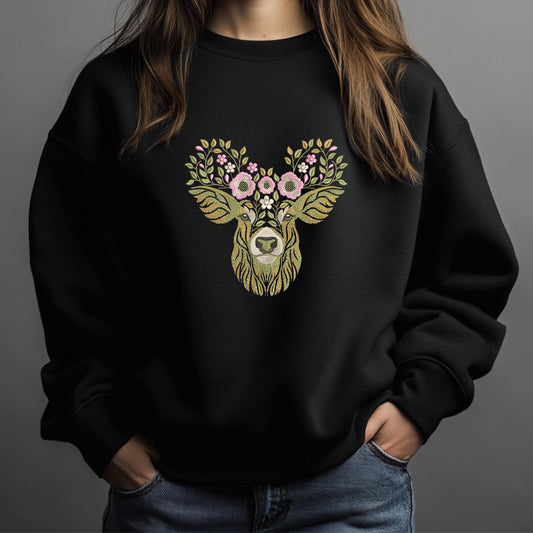 Floral Deer Embroidery Design, Floral Deer Pattern File, Animal Embroidery, Deer Machine Embroidery Design - Woodland Elegance, Download PES