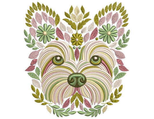 Yorkie Embroidery Design, Yorkie Pattern File PES, Yorkshire Terrier Floral Embroidery Design – Machine Embroidery Pattern, Instant Download