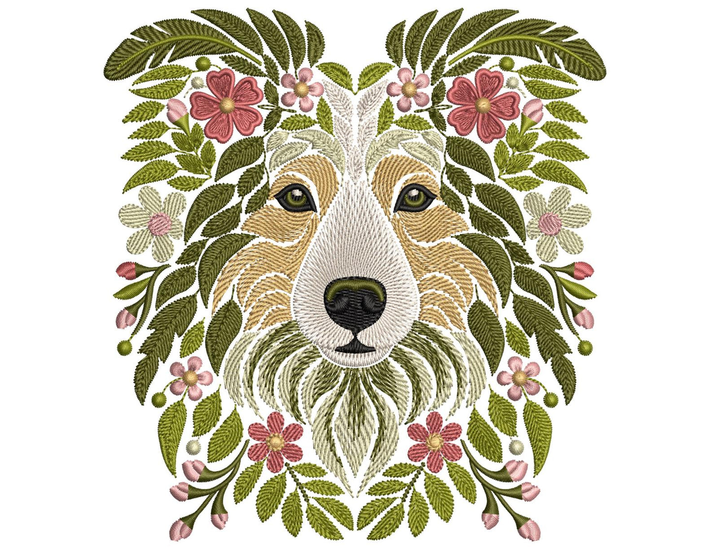 Border Collie Embroidery Design, Dog Machine Embroidery Pattern, Pet Lover Gift, Floral Embroidery, Pet Embroidery, Instand Download PES DST