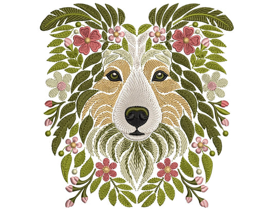 Border Collie Embroidery Design, Dog Machine Embroidery Pattern, Pet Lover Gift, Floral Embroidery, Pet Embroidery, Instand Download PES DST