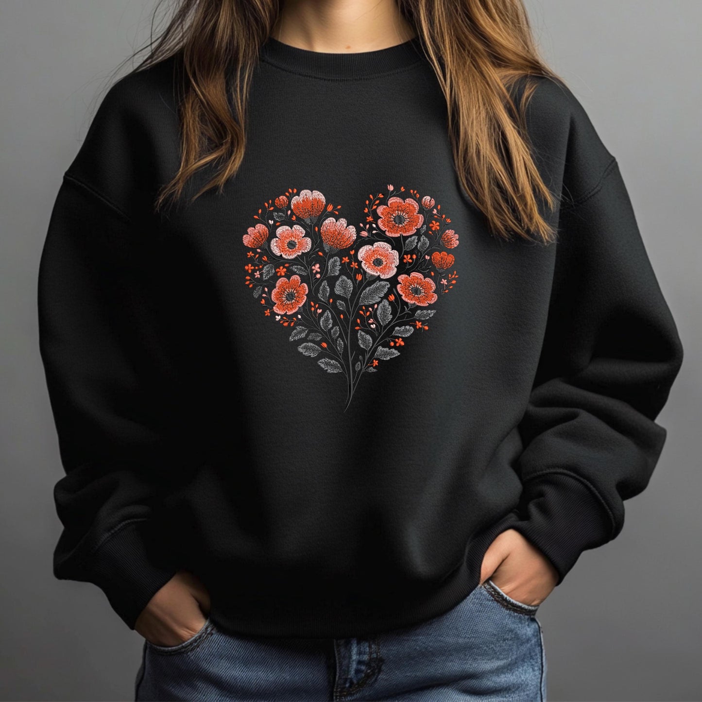 Floral Heart Machine Embroidery Design PES, Romantic Valentine’s & Wedding Embroidery Pattern, Floral Embroidery, Poppy Flowers Embroidery