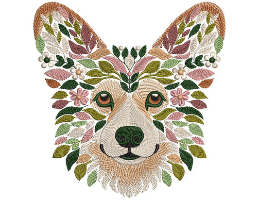 Corgi Embroidery Design, Floral Corgi Machine Embroidery Design, Corgi Pattern Design, Dog Embroidery, Pet Embroidery, Instant Download