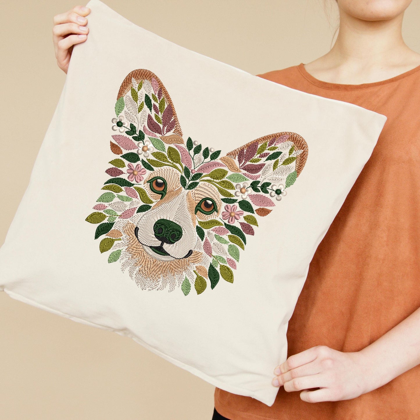 Corgi Embroidery Design, Floral Corgi Machine Embroidery Design PES, Corgi Pattern Design, Dog Embroidery, Pet Embroidery, Instant Download