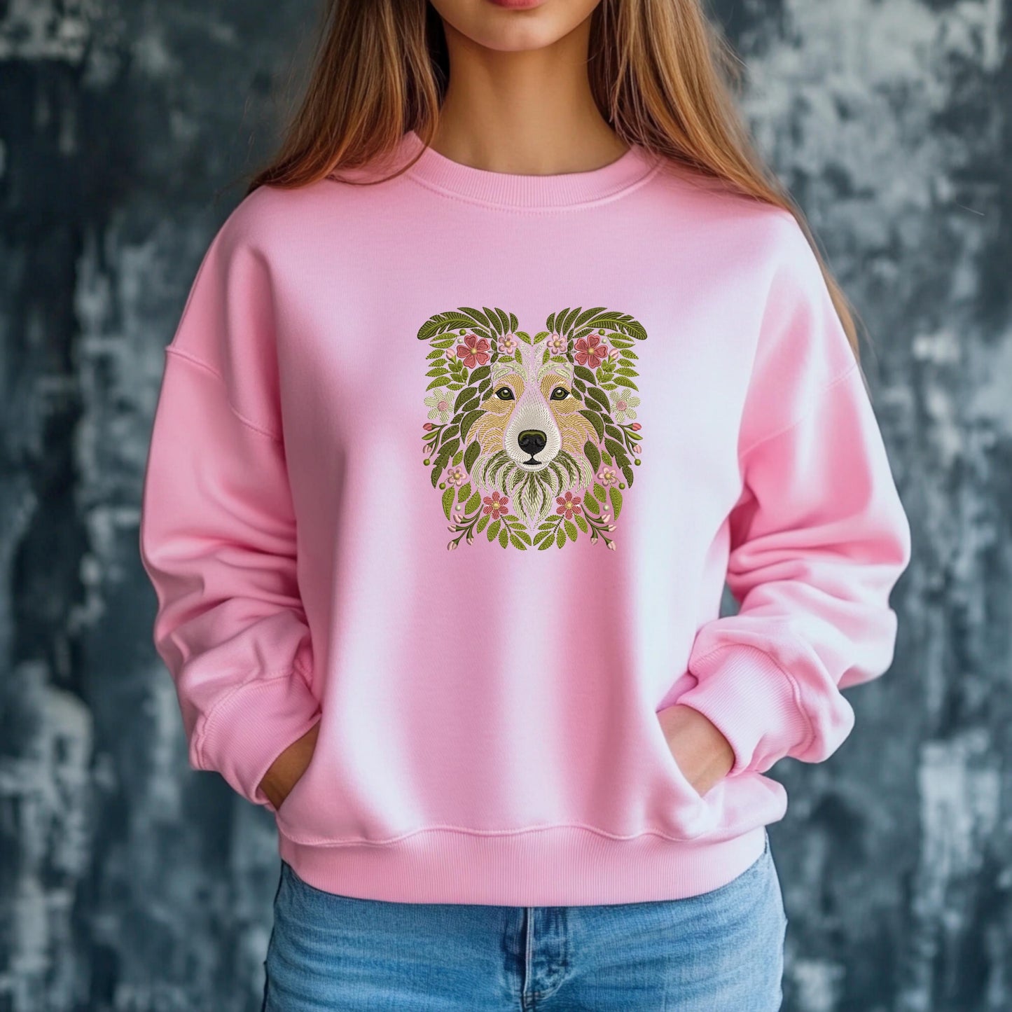 Border Collie Embroidery Design, Dog Machine Embroidery Pattern, Pet Lover Gift, Floral Embroidery, Pet Embroidery, Instand Download PES DST