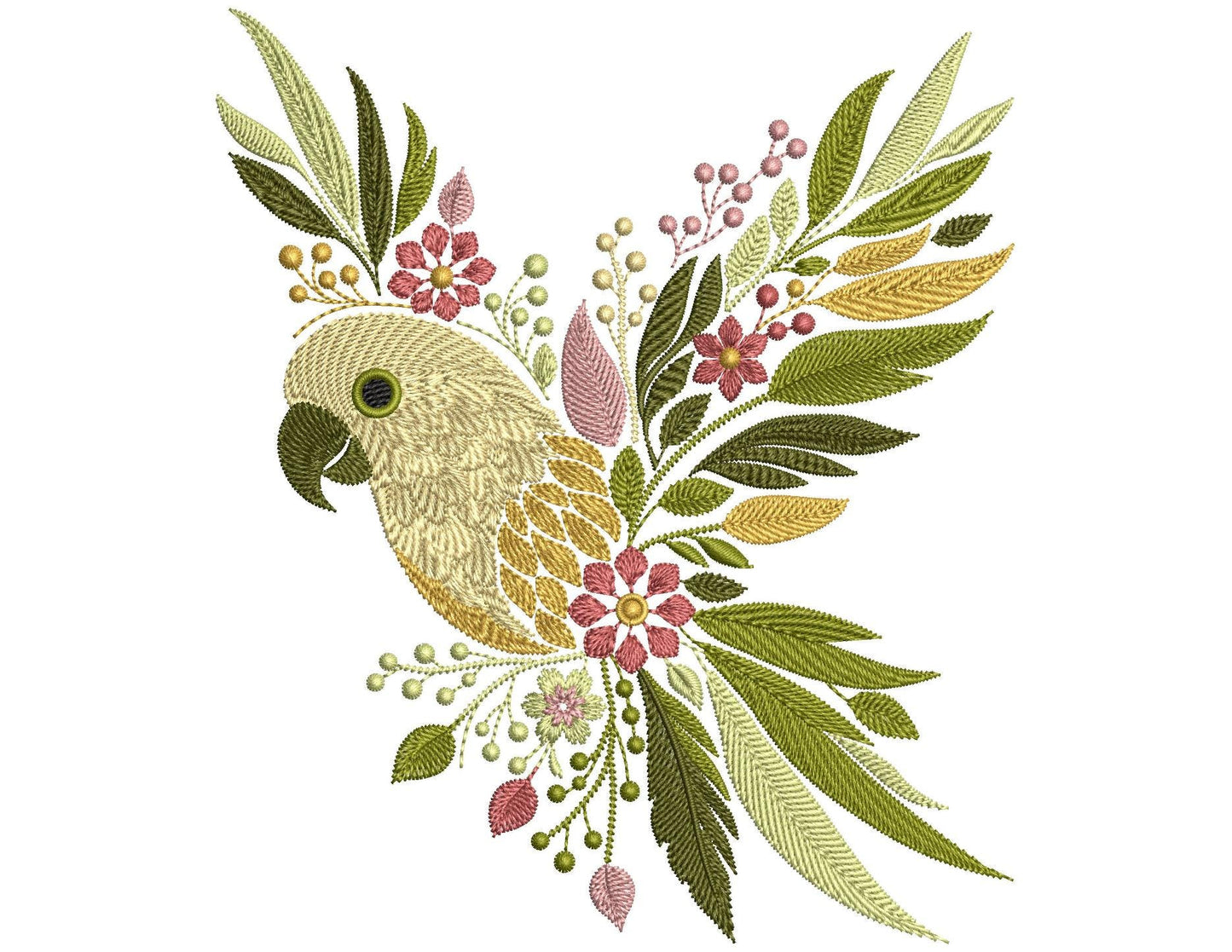 Floral Parrot Embroidery Design, Bird Embroidery Design, Parrot Pattern, Bird Pattern, Floral Bird Machine Embroidery Design, Boho Floral