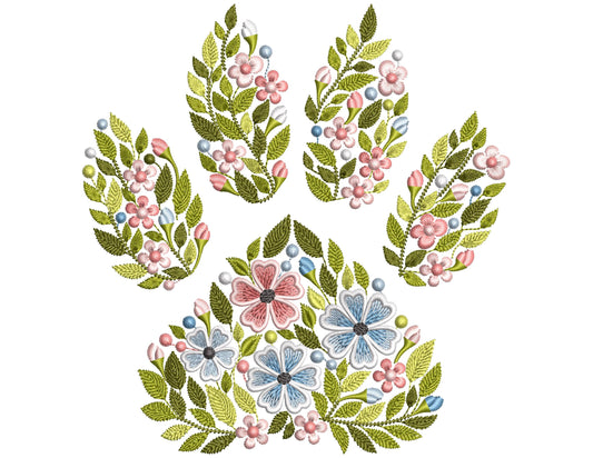 Floral Paw Print Machine Embroidery Design, Dog Paw Embroidery Design, Dog Footprint Embroidery Design, Paw Pattern, Instant Download