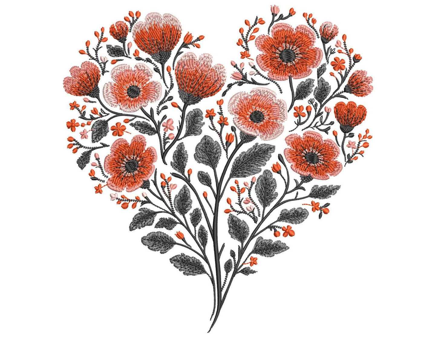 Floral Heart Machine Embroidery Design PES, Romantic Valentine’s & Wedding Embroidery Pattern, Floral Embroidery, Poppy Flowers Embroidery