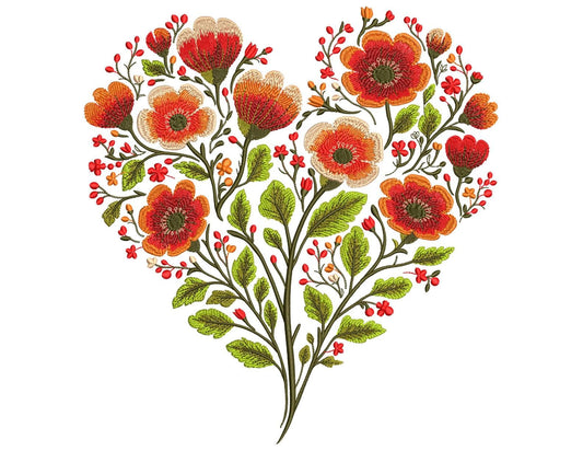 Floral Heart Machine Embroidery Design PES, Romantic Valentine’s & Wedding Embroidery Pattern, Floral Embroidery, Poppy Flowers Embroidery