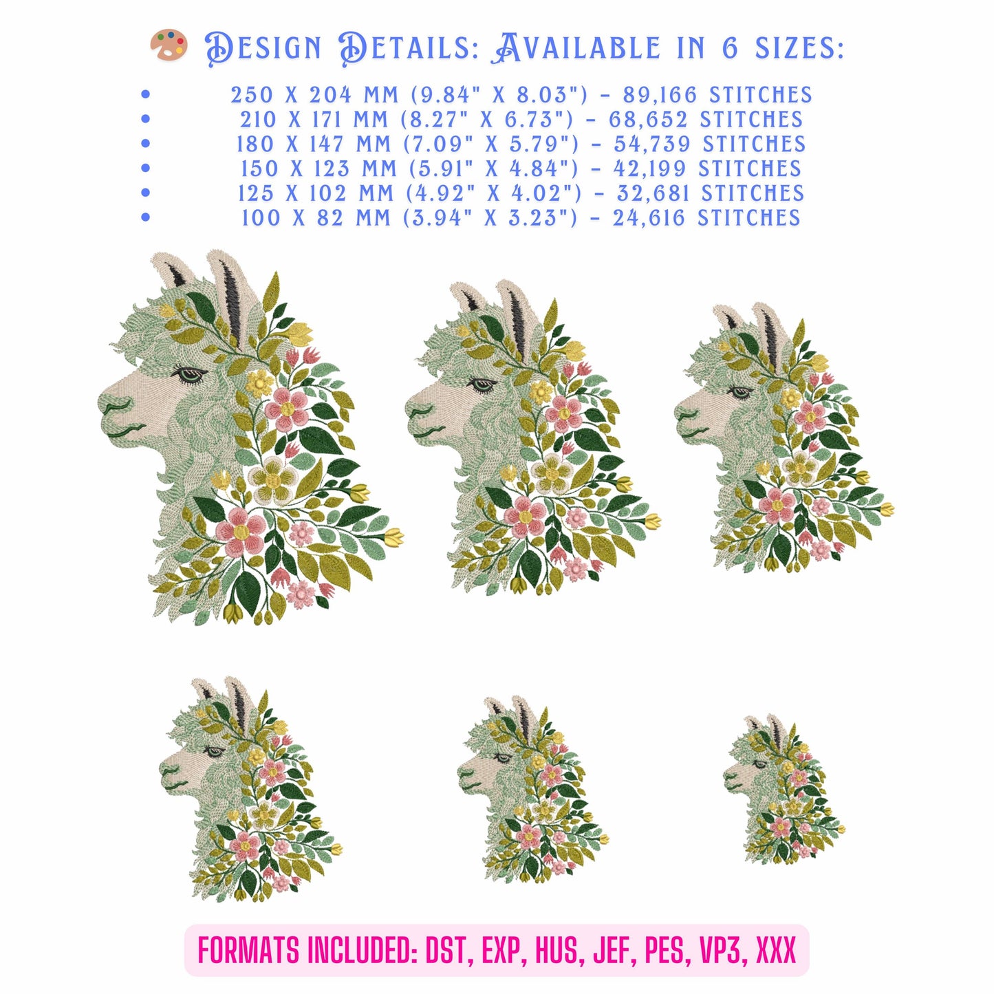 Floral Alpaca Machine Embroidery Design, Animal Emroidery, Alpaca Pattern, Boho Animal Embroidery, DIY Gift, Alpaca PES DST jef vp3 Download