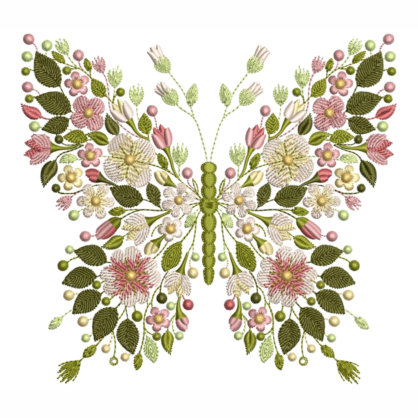 Floral Butterfly Machine Embroidery Design, Butterfly Embroidery Design, Sewing Patch, Nature-Inspired Embroidery Pattern, Instant Download