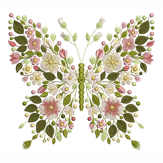 Floral Butterfly Machine Embroidery Design, Butterfly Embroidery Design, Sewing Patch, Nature-Inspired Embroidery Pattern, Instant Download