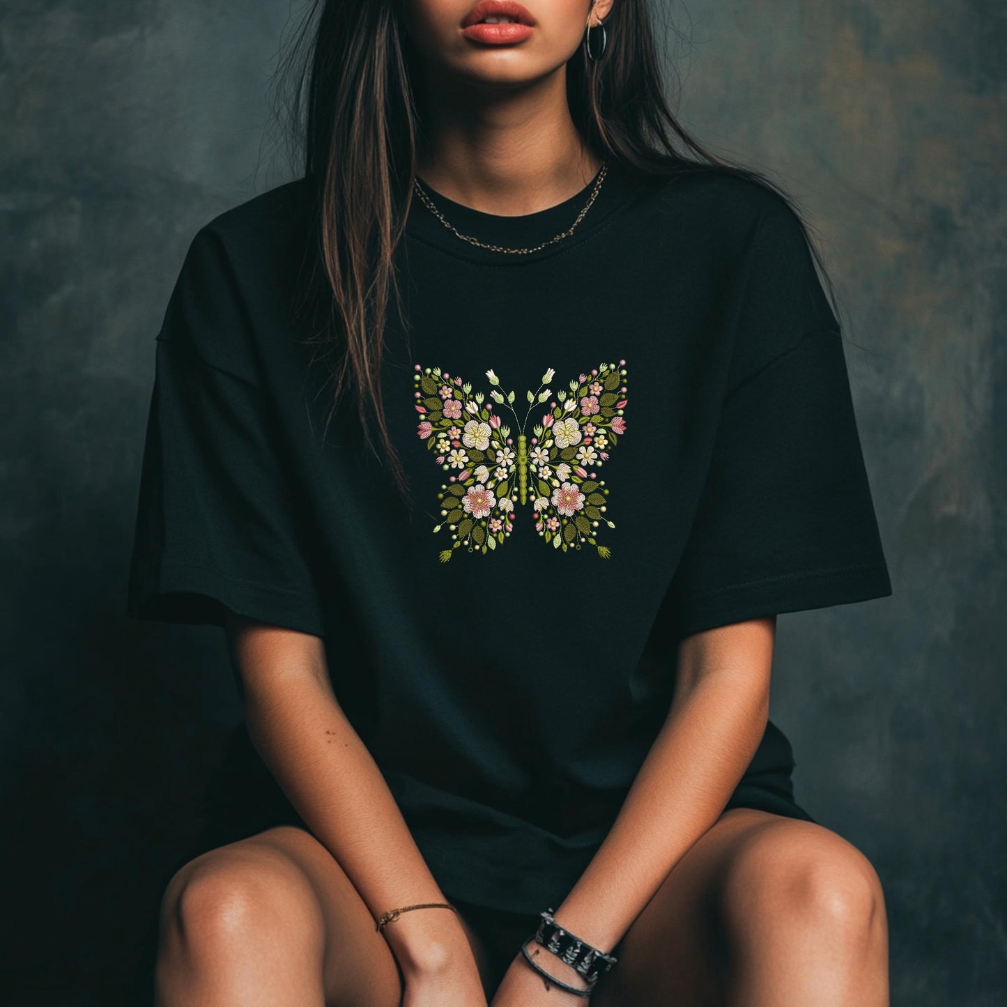 Floral Butterfly Machine Embroidery Design, Butterfly Embroidery Design, Sewing Patch, Nature-Inspired Embroidery Pattern, Instant Download